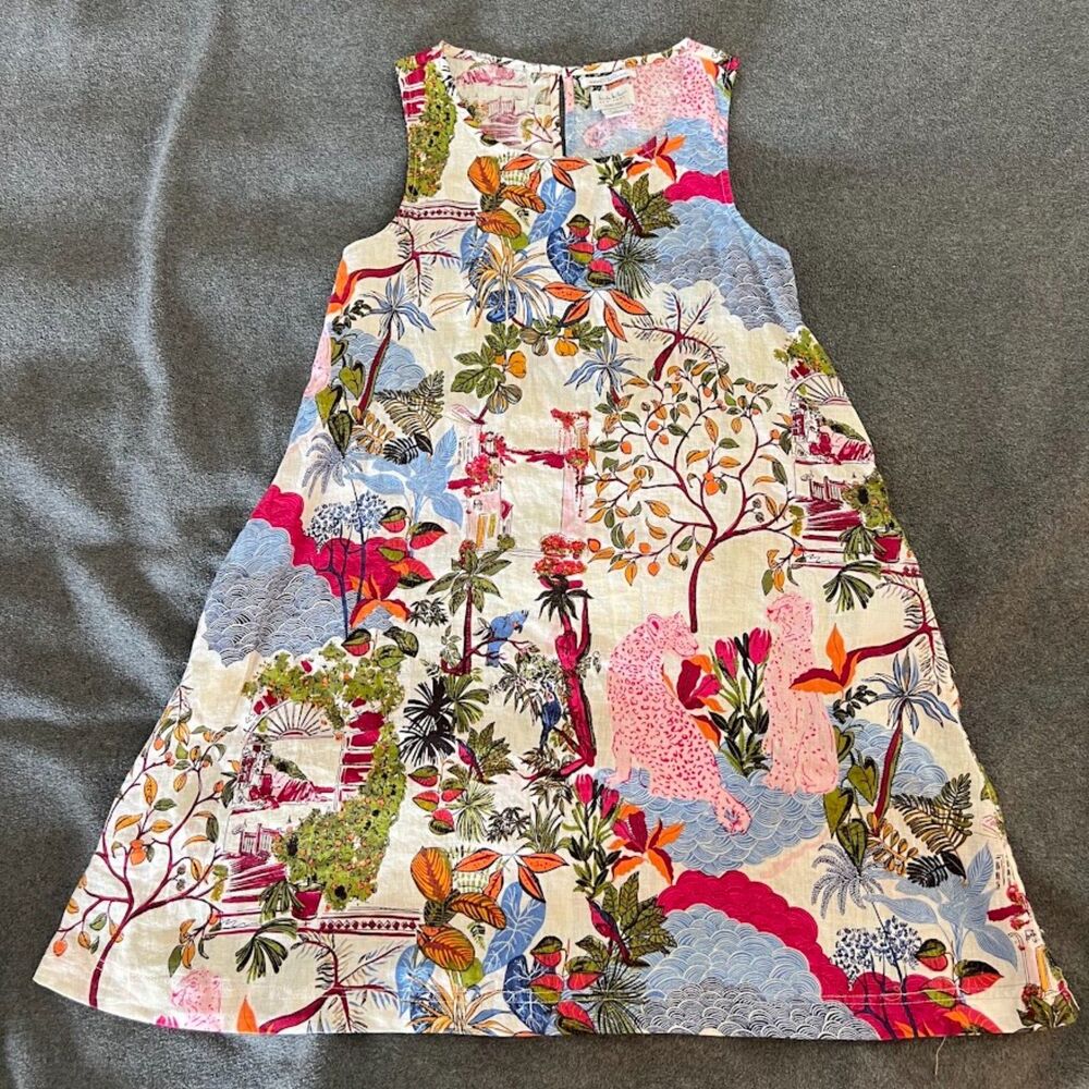 Nicole Miller 100% Linen Dress Sleeveless Tropical Print, Size XS